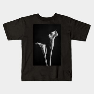 Calla Lilies in Black and White with a Black Background Kids T-Shirt